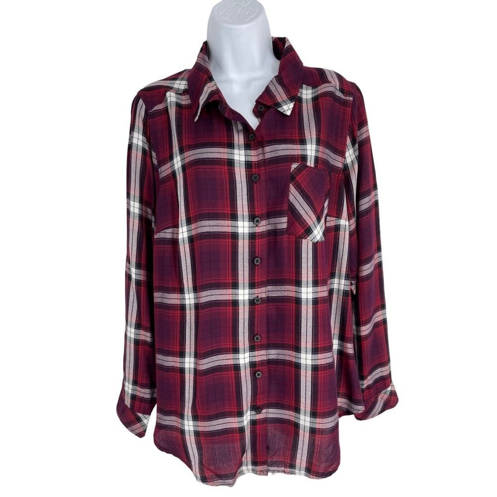 Torrid Lizzie Twill Plaid Button Up Long Sleeve‎ Shirt Size Large